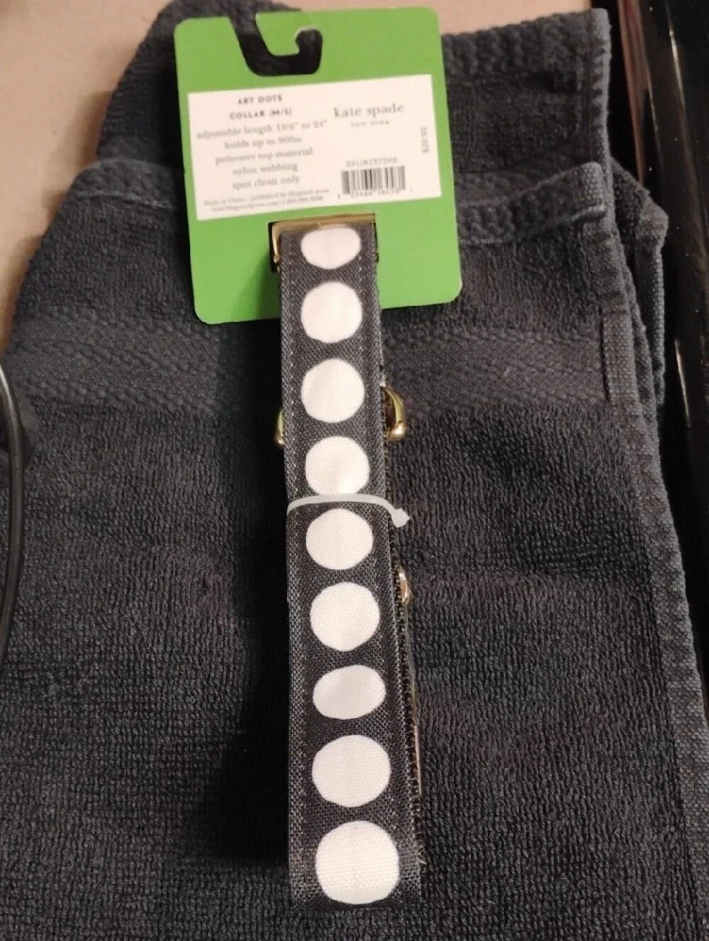 kate spade black and white polka dot pet collar with gold hardware